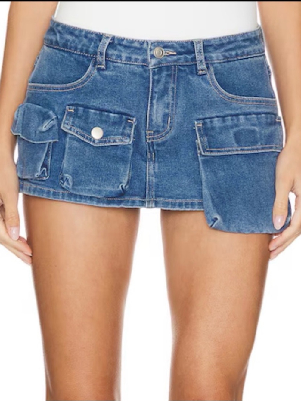 Superdown Winnie Cargo Skort Blue Wash Denim Utility Mini Shorts NWT XS